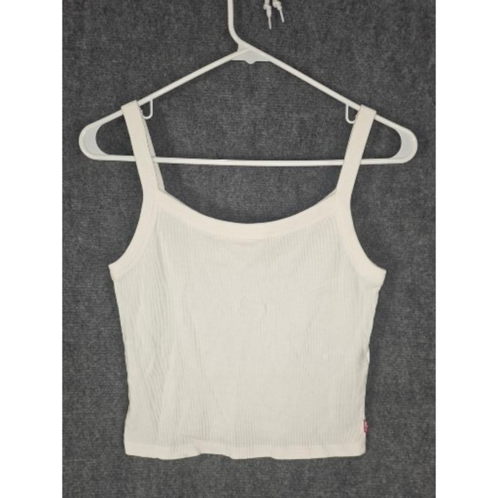 Levis Womens Ribbed Tank Top Off-White Cream Scoop Neck Sleeveless Small 4604